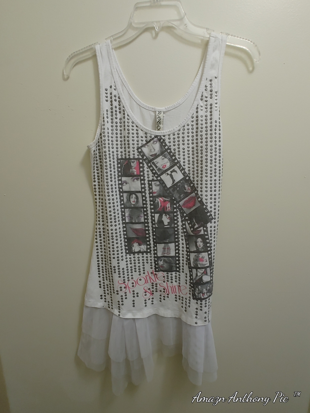 Ransom White Sleeveless Graphic Midi Dress with Black & Pink Accents